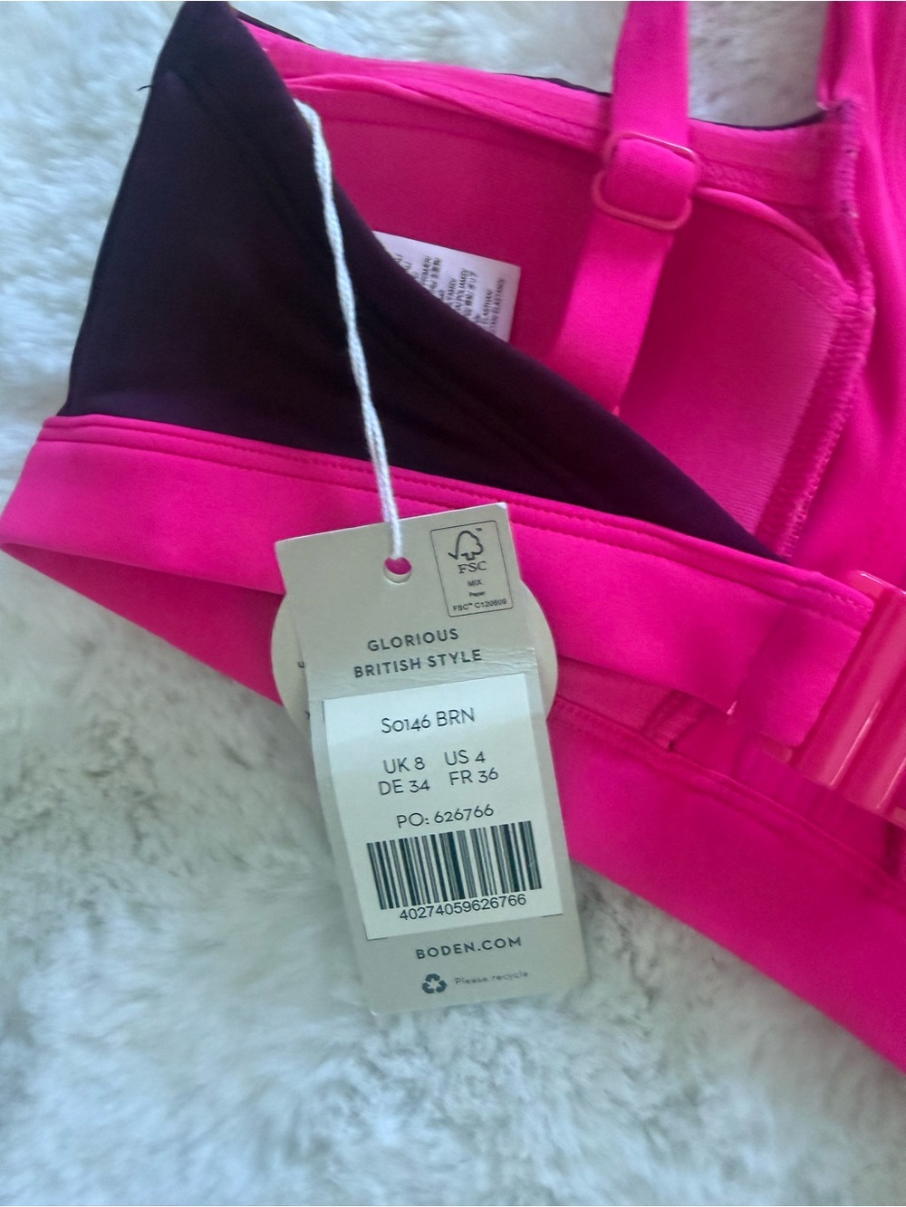 NWT Boden Corsica Two-Tone V-Neck Bikini Top in Hot Pink & Burgundy - Picture 7 of 8
